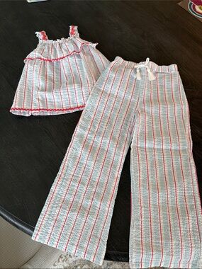 Nicole Miller White and Red Striped Ruffle Set for Girls